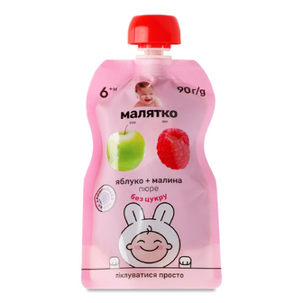 Пюре «Малятко» яблуко-малина з цукром, 90г
