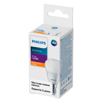 Лампа Philips Ecohome LED Lustre 5W 2700K E14, шт