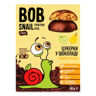 Цукерки Bob Snail яблучно-грушеві в бельгійському молочному шоколаді, 60г