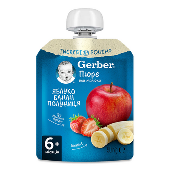Пюре Gerber яблуко-банан-полуниця, 90г