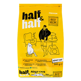 Корм для котів Half&Half Beef сухий, 300г