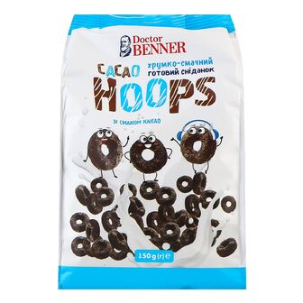 Сніданок Doctor Benner Cacao Hoops зі смаком какао, 150г