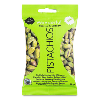 Фісташки Wonderful Pistachios смажені солоні очищені, 60г
