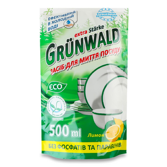 Засіб для миття посуду Grunwald Лимон дой-пак, 500мл