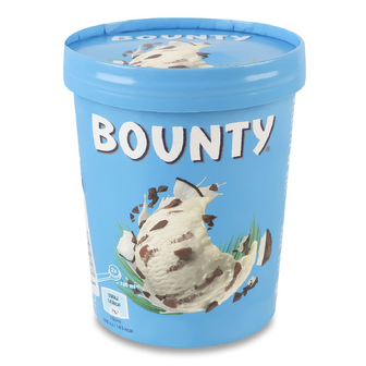 Морозиво Bounty з м'якоттю кокоса та шматочками молочного шоколаду 5% стакан, 255г