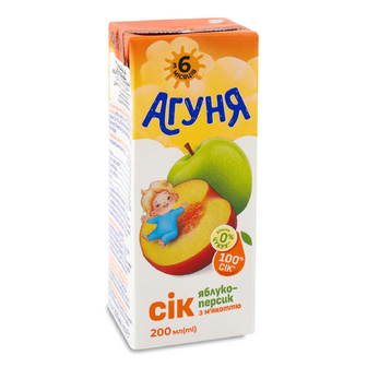 Сік Агуня яблуко-персик з м'якоттю, 200мл
