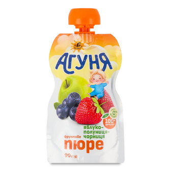 Пюре Агуня Яблуко-полуниця-чорниця, 90г