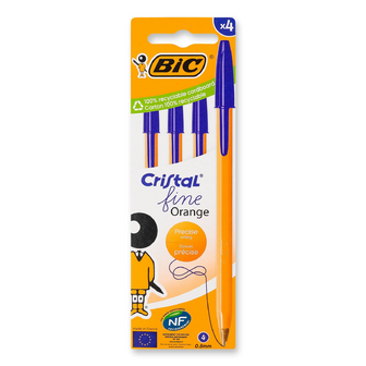 Ручка кулькова BIC Cristal fine Orange синя, 4шт