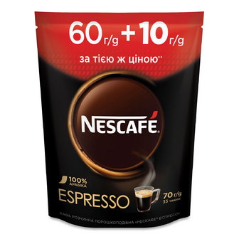 Кава розчинна Nescafe Espresso порошкоподібна 60+10 г, 70г