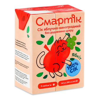 Сік Смартік яблучно-виноградний, 200мл