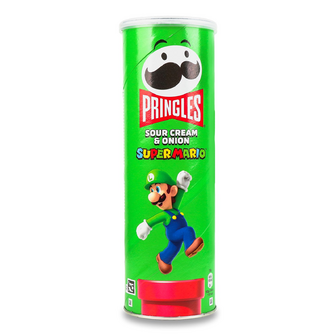 Снек пікантний Pringles Super Mario зі смаком сметани і цибулі, 165г