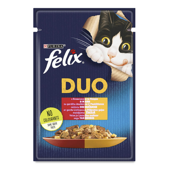 Корм для котів Felix Duo з яловичиною і птицею в желе, 85г