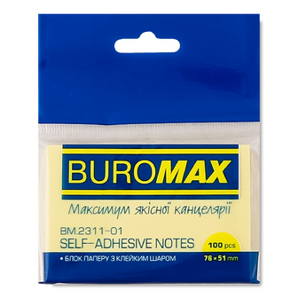 Блок паперу Buromax 76х51 мм 100 аркушів 2311-01, шт