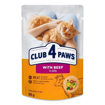 Корм для котів Club 4 Paws Premium з яловичиною в желе, 85г