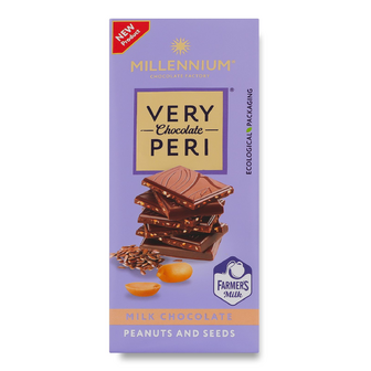 Шоколад молочний Millennium Very Peri з арахісом, льоном та чіа, 85г