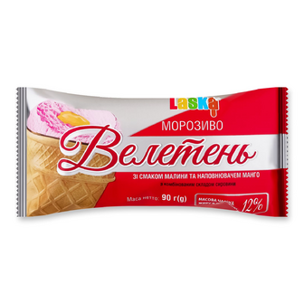Морозиво Laska Велікан зі смаком малини та манго 12%, 90г