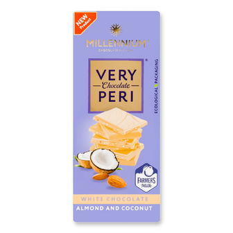 Шоколад білий Millennium Very Peri з мигдалем та кокосовою стружкою, 85г
