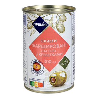 Оливки «Премія»® зелені фаршировані креветками, 300г