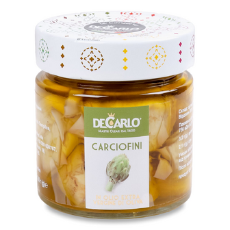 Артишоки DeCarlo цілі в оливковій олії Extra Virgin, 200г