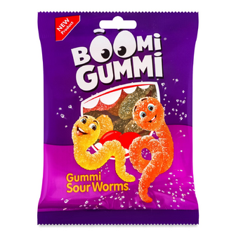 Цукерки Boomi Gummi Sour worms желейні, 70г
