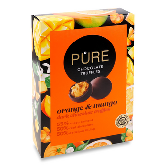 Цукерки Pure Chocolate Трюфелі з чорного шоколаду з кремом апельсин-манго, 148г