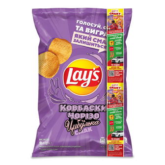 Чипси Lay's картопляні зі смаком ковбаски чорізо та цибулька, 95г