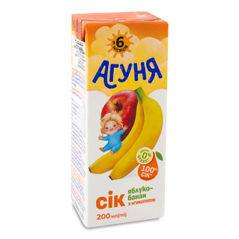 Сік Агуня яблуко-банан з м'якоттю, 200мл