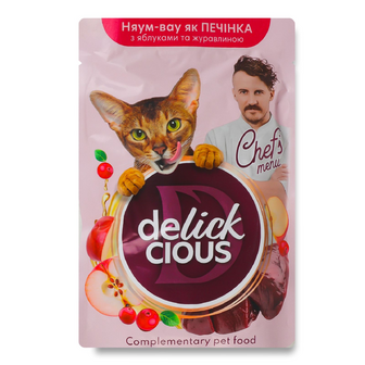 Корм для котів Delickcious зі смаком печінка з яблуками і журавлиною, 85г