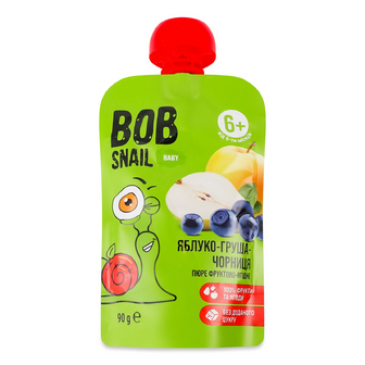Пюре Bob Snail Baby яблуко, груша та чорниця д/п, 90г