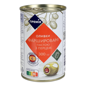 Оливки «Премія»® зелені фаршировані перцем, 300г