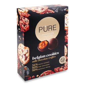 Цукерки Pure Chocolate Трюфелі з молочного шоколаду з кремовою начинкою печиво, 148г