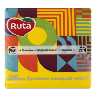 Хустинки носові Ruta Mini Tissues без аромату 2-шарові, 150шт