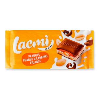 Шоколад молочний Roshen Lacmi з арахісом та карамельно-арахісовою начинкою, 87г