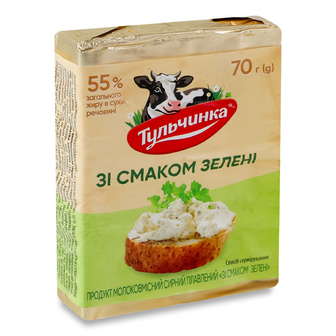 Продукт сирний плавлений Тульчинка Зі смаком зелені 55%, 70г