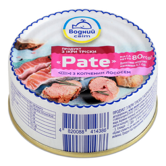 Продукт Водний світ Pate з ікри тріски з копченим лососем, 80г
