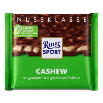 Шоколад молочний Ritter Sport з цільними горіхами кеш'ю, 100г