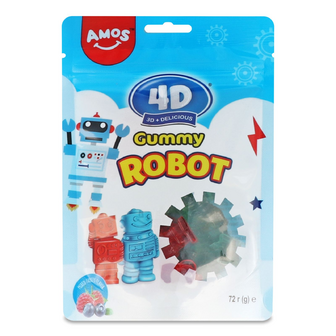Цукерки Amos Роботи 4D асорті желейні, 72г