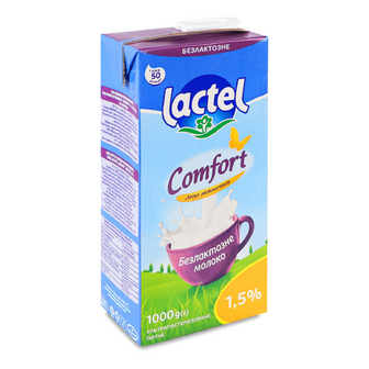 Молоко ультрапастеризоване Lactel Комфорт безлактозне 1,5% т/б, 1000г