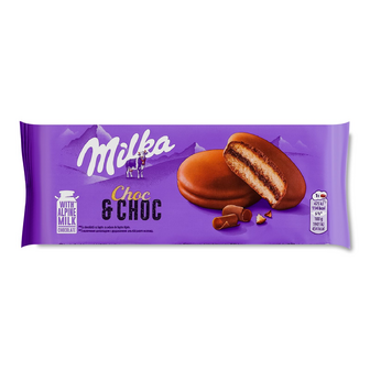 Тістечко-сендвіч Milka шоколадне з начинкою, вкрите молочним шоколадом, 150г