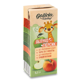 Сік Galicia Baby яблуко-персик з м'якоттю, 0.2л