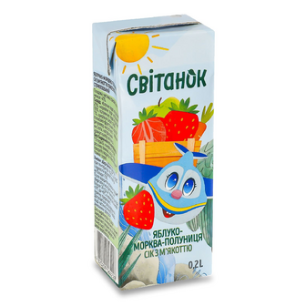 Сік Світанок яблуко-морква-полуниця з м'якоттю, 0.2л