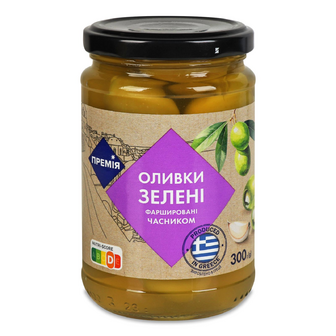 Оливки «Премія»® зелені фаршировані часником, 300г