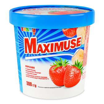 Морозиво Laska Maximuse з бананом, полуницею та печивом, 300г