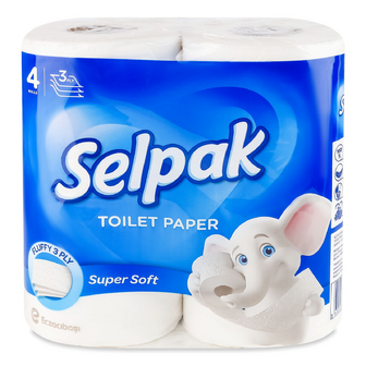 Папір туалетний Selpak Super Soft 3-шаровий, 4шт