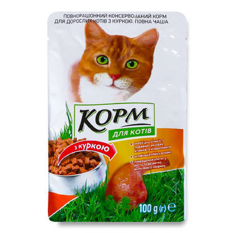 Корм для дорослих котів «Повна Чаша»® з куркою, 100г