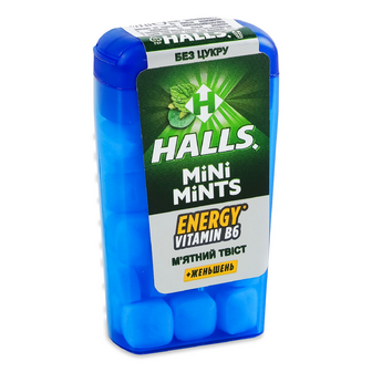 Льодяники Halls Mini Mints зі смаком м'яти та вітаміном В без цукру, 12.5г