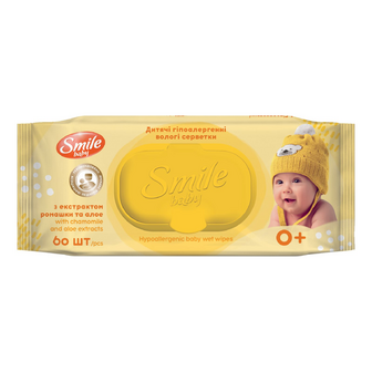 Серветки вологі Smile Baby з екстрактом ромашки та алое, з клапаном, 60шт/уп