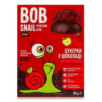Цукерки Bob Snail яблучно-вишневі в бельгійському чорному шоколаді, 60г