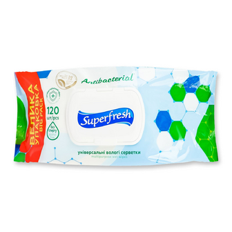 Серветки вологі Superfresh Antibacterial з клапаном, 120шт