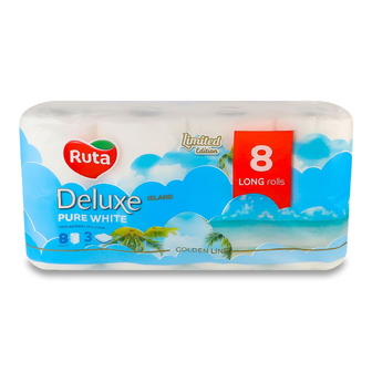 Папір туалетний Ruta Pure White Deluxe білий 3-шаровий, 8шт